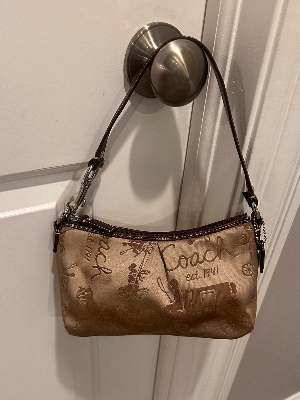 Vintage Coach Signature Small Shoulder Bag Brown Tan Y2K